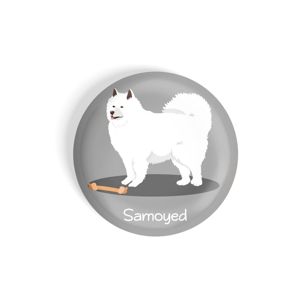 dhcrafts Round Fridge Magnet Grey Color Samoyed Pet Dog Glossy Finish Design Pack of 1 (58 mm)